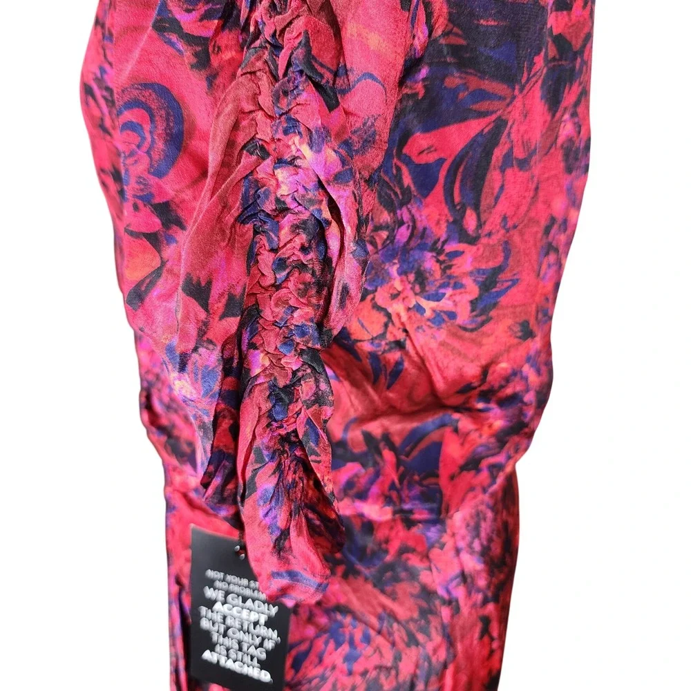 White House Black Market Ruched Midi Dress Kaleidoscope M Indulgent Red Sz 6 NEW